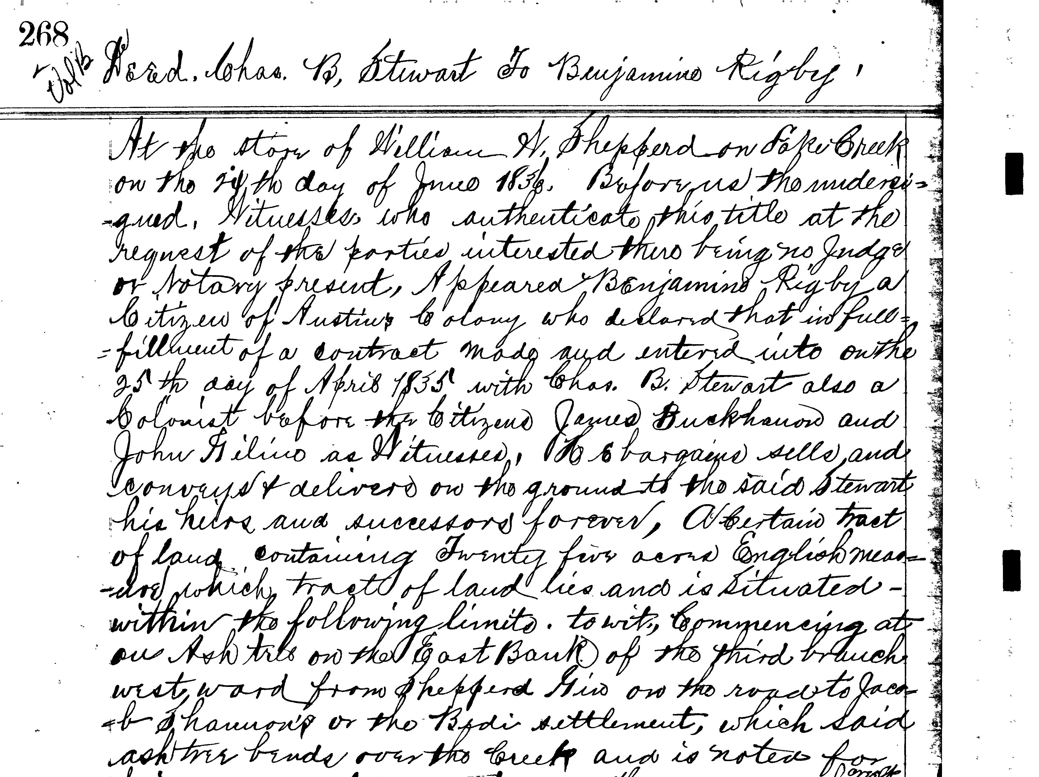Montgomery County Clerk, Deed Book B, page 268